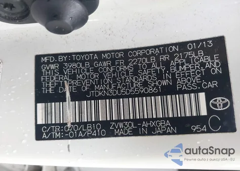 2013 Toyota Prius Four from USA, damaged, VIN JTDKN3DU5D5590861